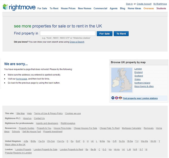 rightmove網站404頁面設計案例